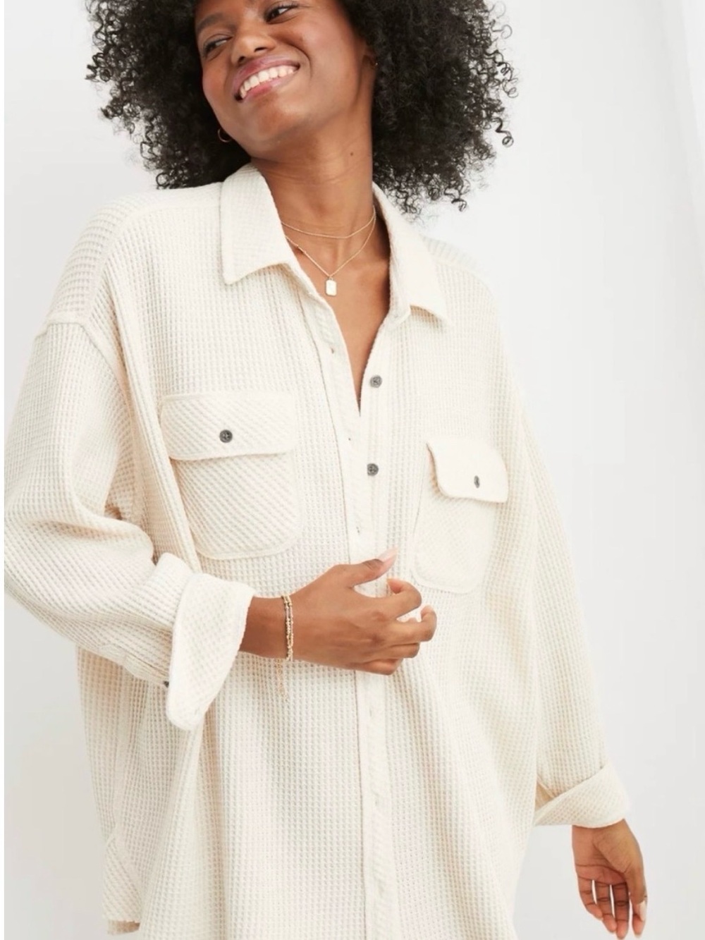Aerie Lumberjane Waffle Knit Button-Up Shirt Jacket